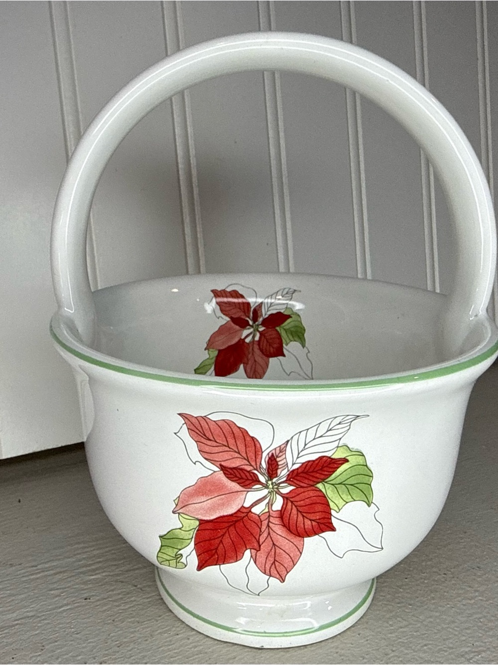 Vintage 1982 Bernarda Watercolors Poinsettia Basket by Mary Lou Goertzen